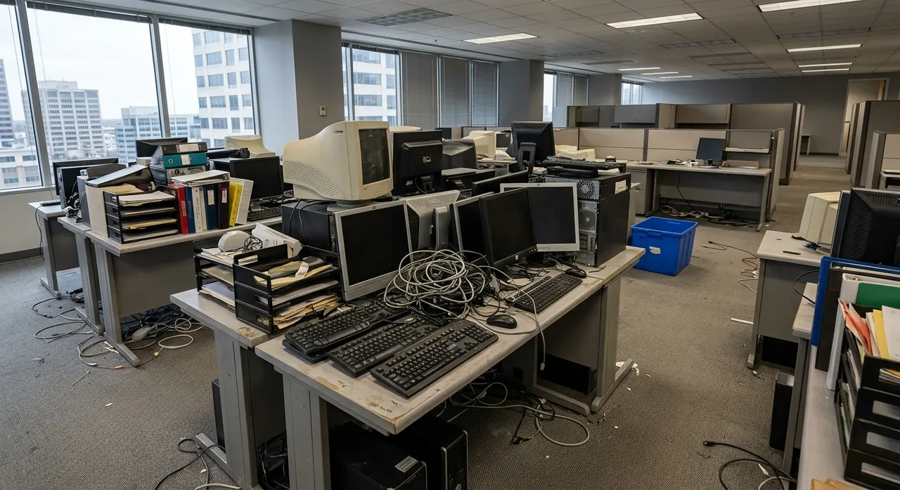 Vehicall Transport team dismantling desks and clearing an office in central London